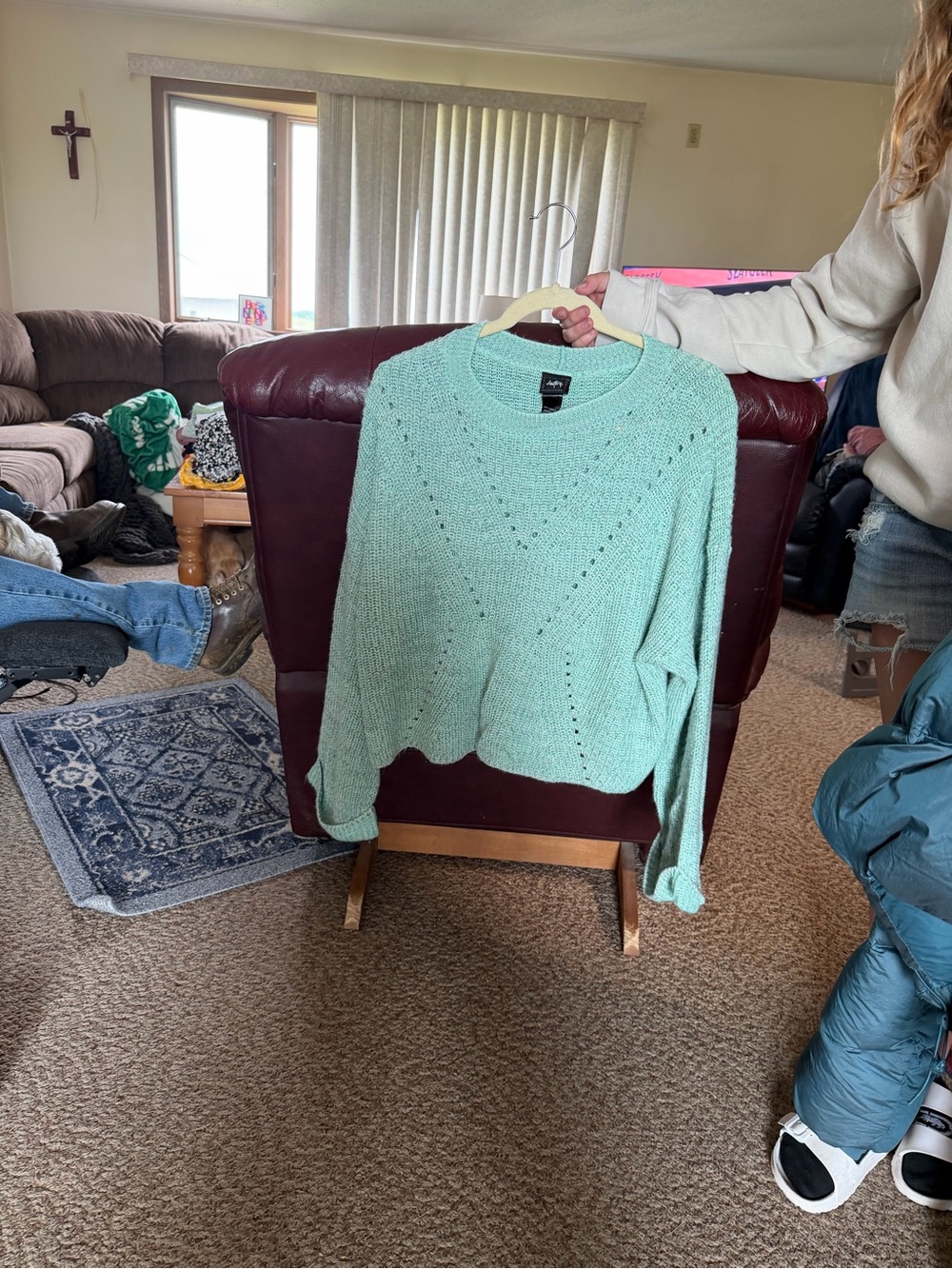 Daytrip Mint Open-Knit Scoopneck Sweater
